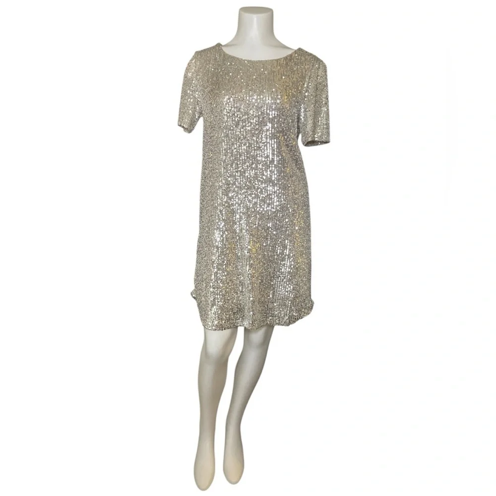 silver glitter t shirt dress Never Fully Dressed Plus sequin t-shirt mini dress in silver
